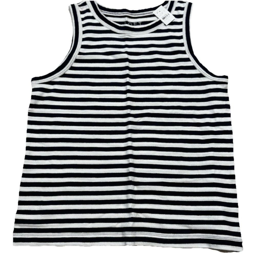 LOFT/Ann T Woman Tank Top Striped Navy Blue & White Sleeveless Cotton Large New